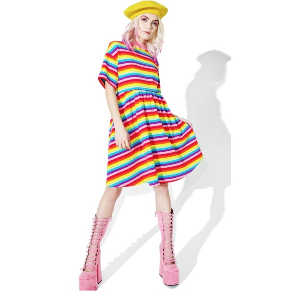 Lazy Oaf Stretch Jersey Rainbow Dress Sz S